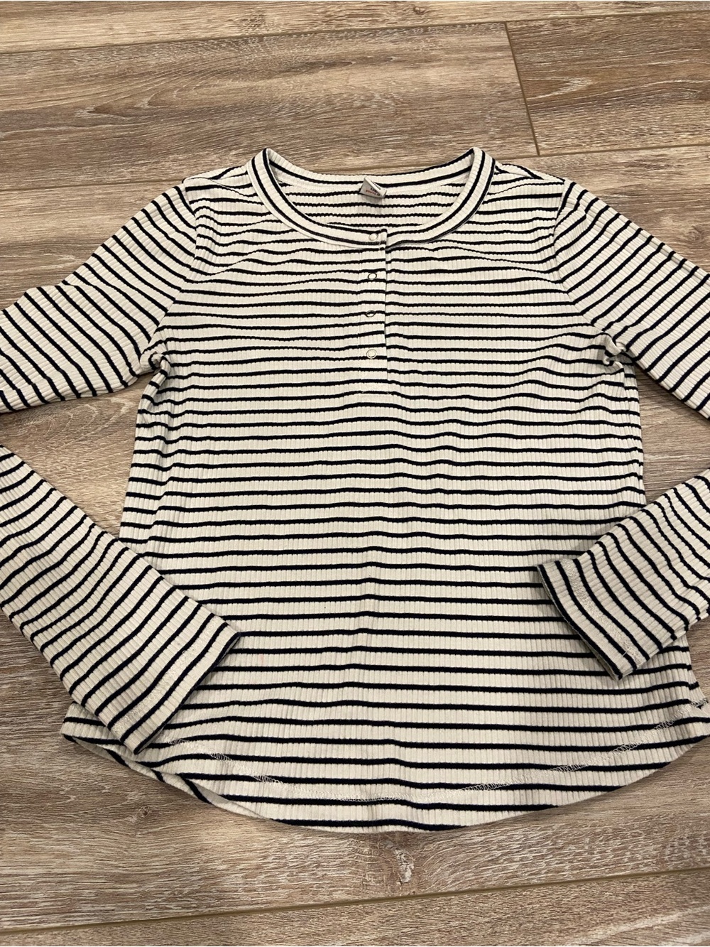 Old Navy Kids White & Black Striped Ribbed Henley Long-Sleeve Top